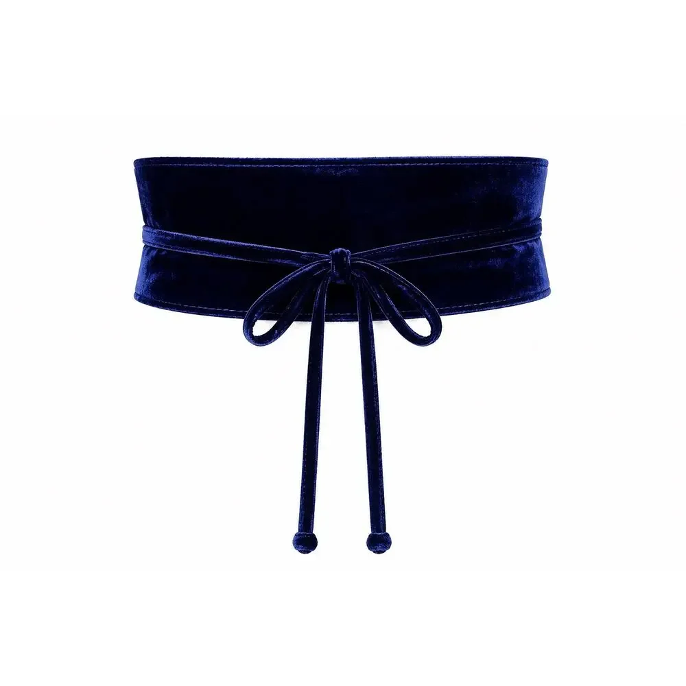 Eileen Fisher Velvet Wrap Belt Navy Blue Silk Blend Obi Sash Size S NWT $78